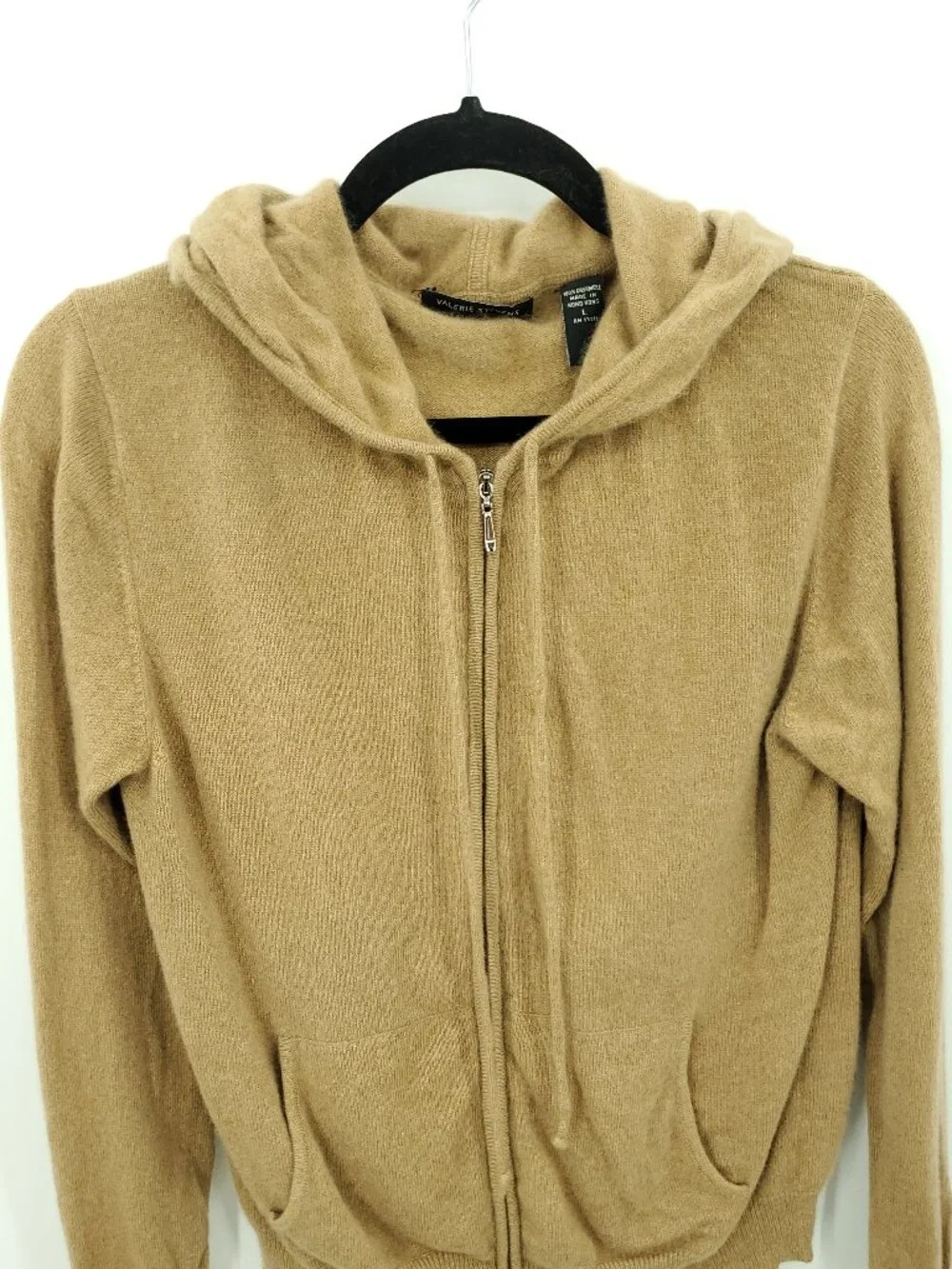 VTG Valerie Stevens Camel Brown 100% Cashmere Zip Hoodie Sweater Size L